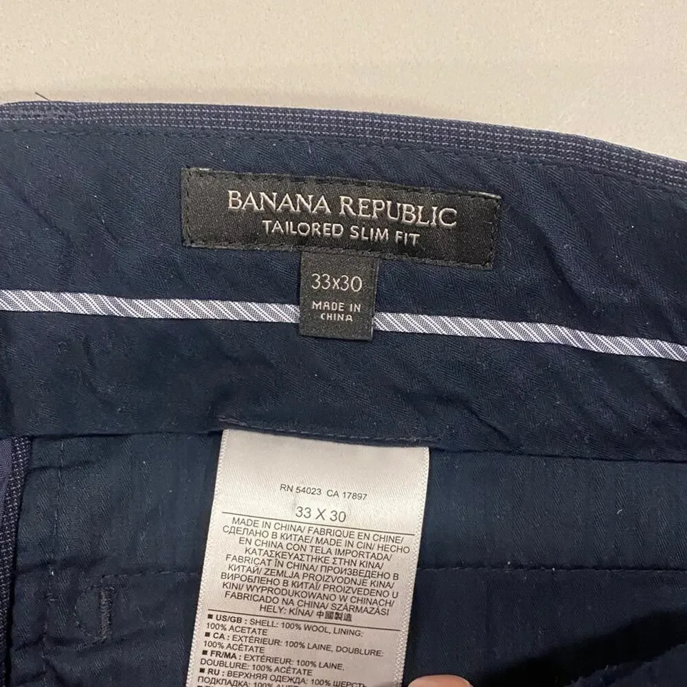 Banana Republic Classic Navy Men's Dress Pants Tailored Fit - 33x30